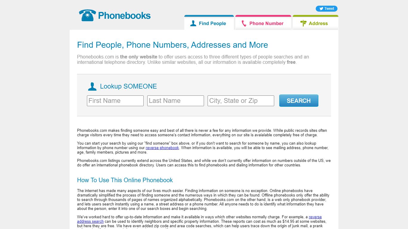 Phonebooks Helps Find People, Phone Numbers, and Addresses